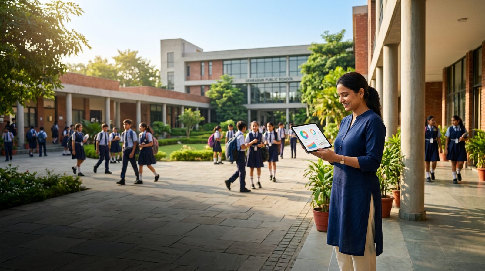 Students and teachers at an Indian school
